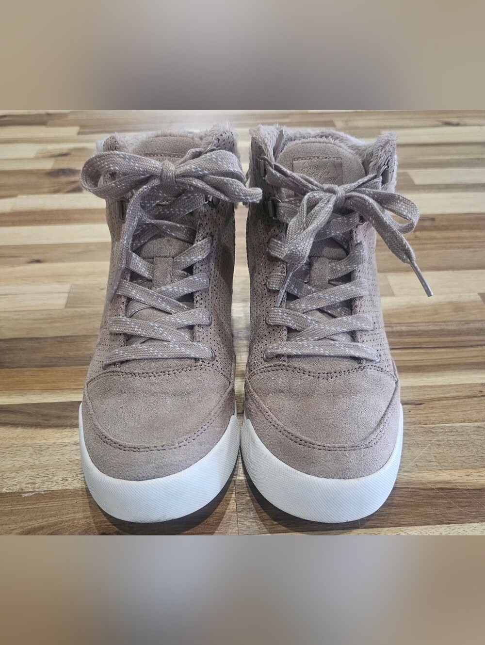 Roxy Women's Taupe High-Top Suede Sneakers with White Sole